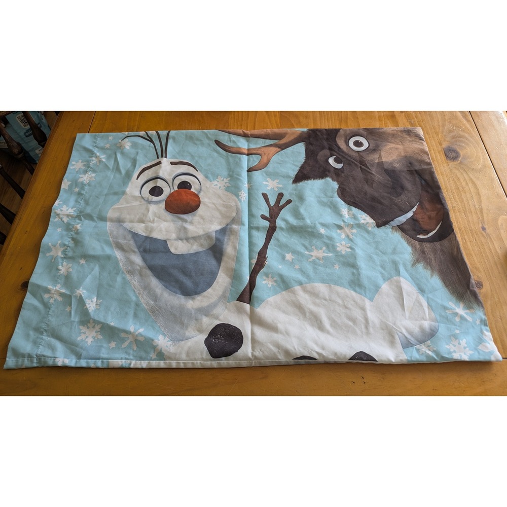Disney‎ Frozen Olaf and Sven Reindeer Blue Snowflake Double Sided Pillowcase